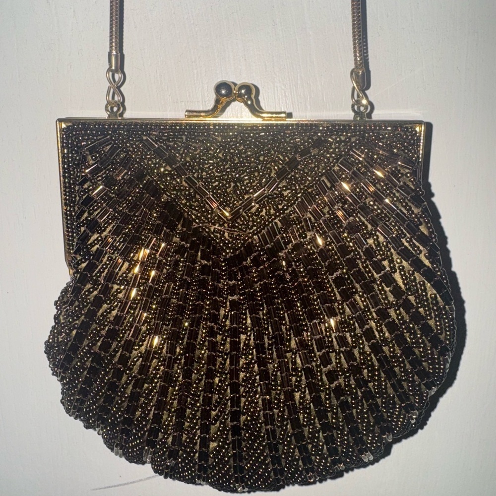 Brown Crossbody Bag with Art Deco Shell Design